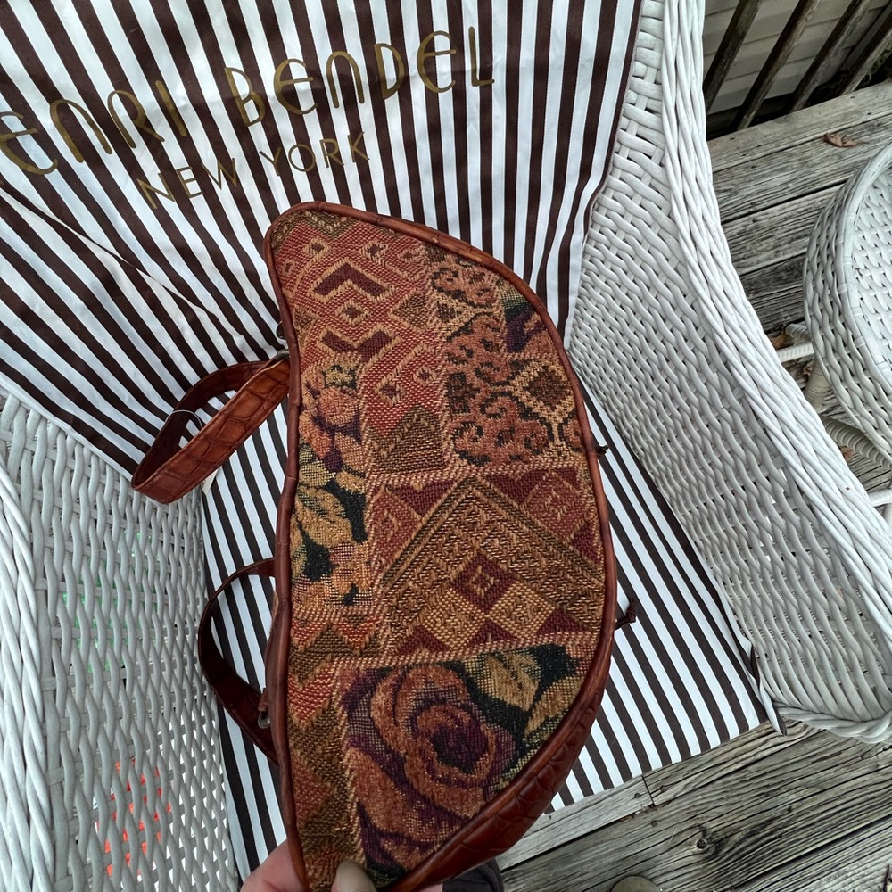 Henri Bendel Vintage Drawstring Croc-embossed Tapestry Backpack - Picture 7 of 16